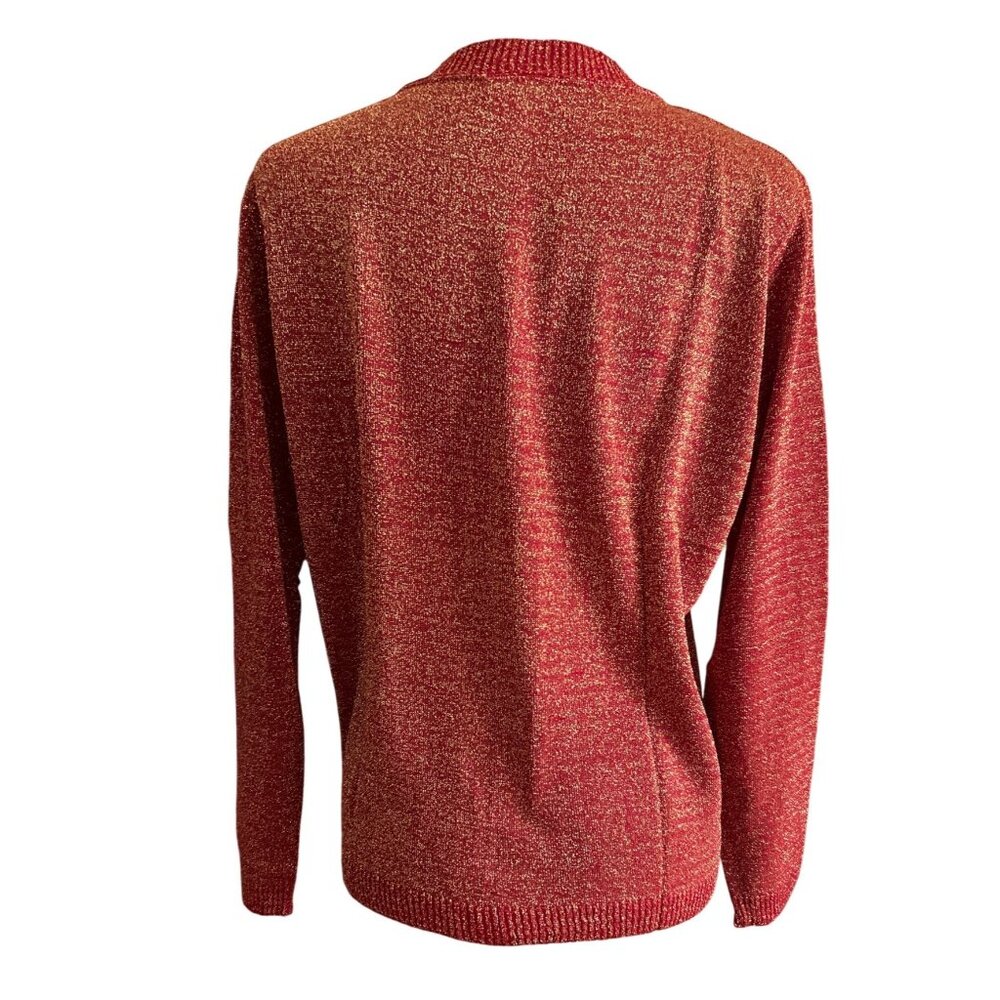 Blair Womens Red Glittery Button-Up Lightweight Cardigan Sweater Medium USA-Made - Picture 4 of 8